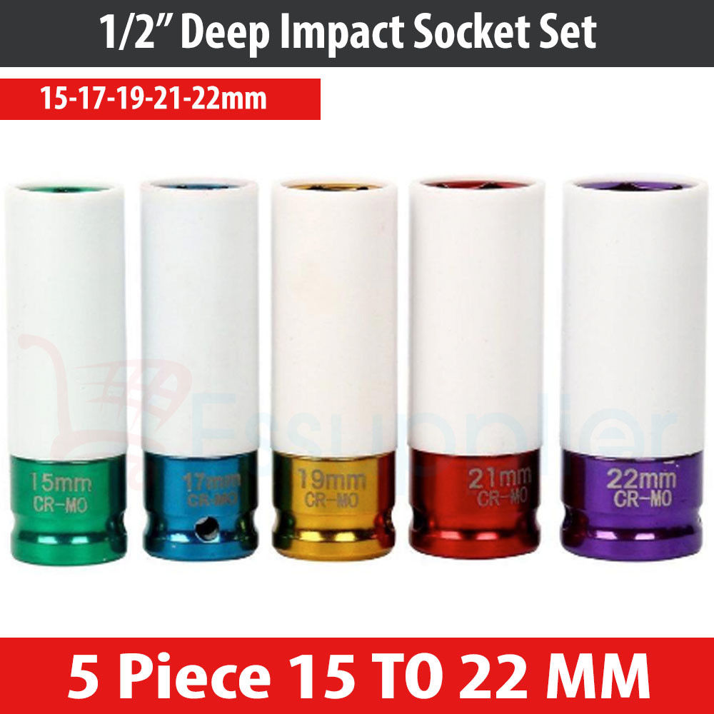 5PCS Alloy Wheels Deep Impact Socket Set, Wheel Protector Cover 1/2'' 15-22MM