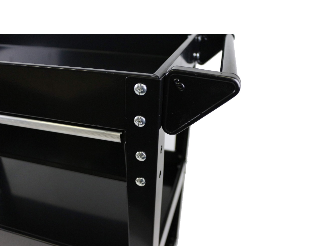 3-Tier Black Steel Tool Cart With Lock Drawer & Lockable Castors Mechanic Trolley