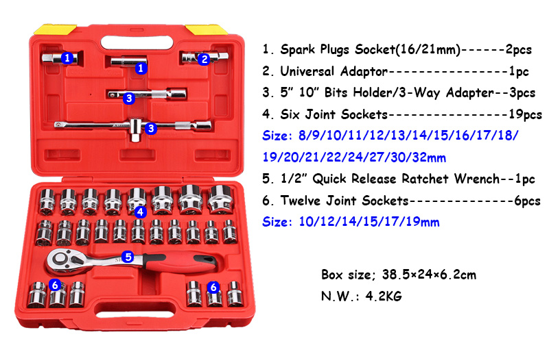 32PCS SRUNV Socket Set Wrench1/2