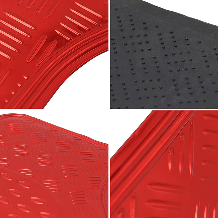 Universal Checkerplate Car Floor Mats PVC Red Set Of 4