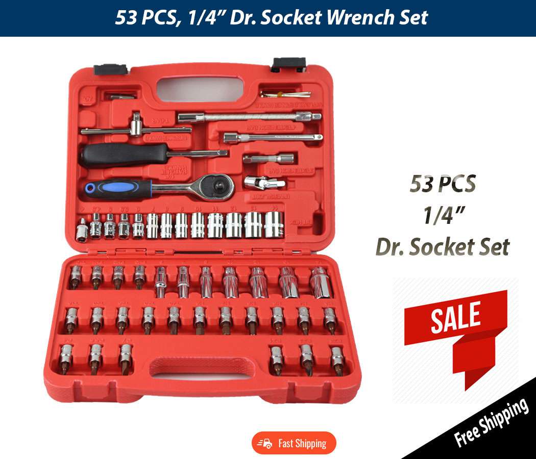 53pcs Socket Set 1/4 Handy Tool Ratchet Wrench Set